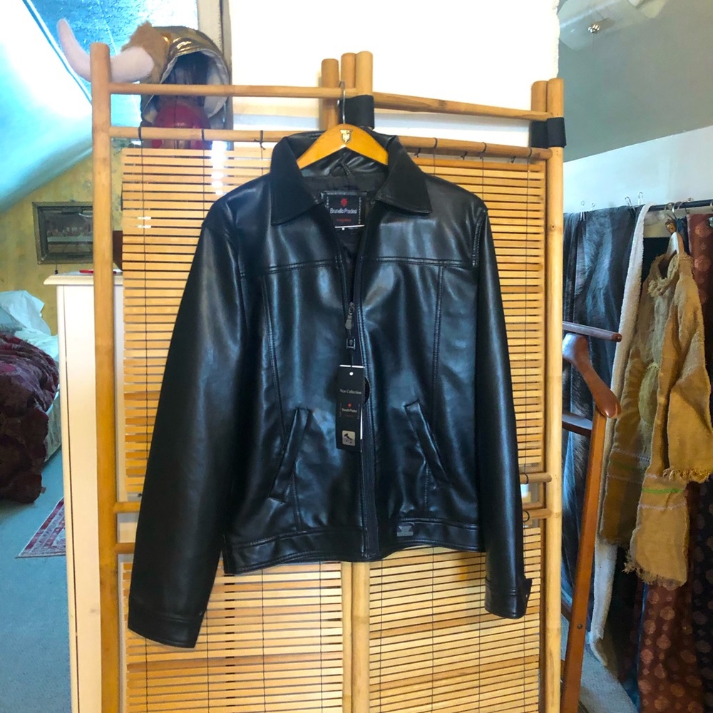 Italian Leather blazer; Florence by - Brunello Pradeshi black soft lambskin. - Picture 2 of 10